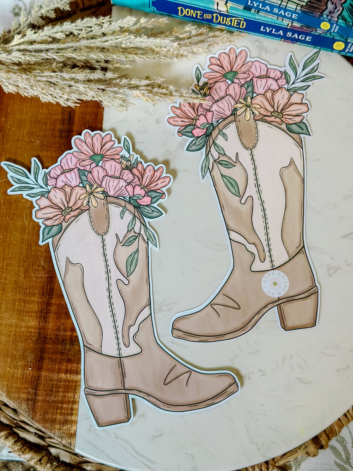 Cowgirl Floral Boot - Double Sided Bookmark