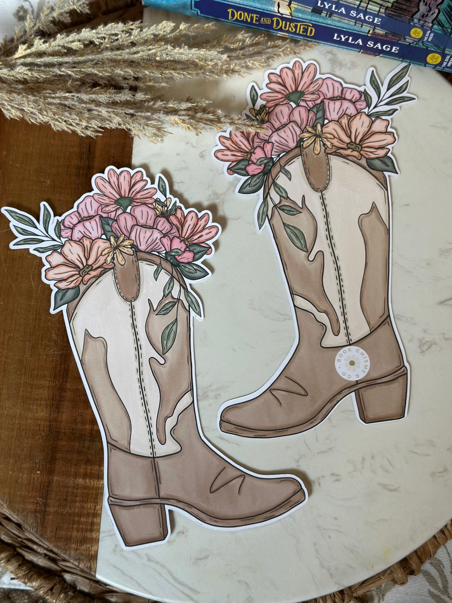 Cowgirl Floral Boot - Double Sided Bookmark