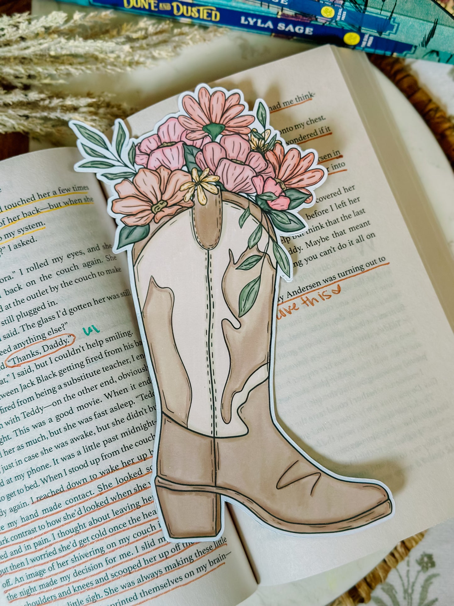 Cowgirl Floral Boot - Double Sided Bookmark
