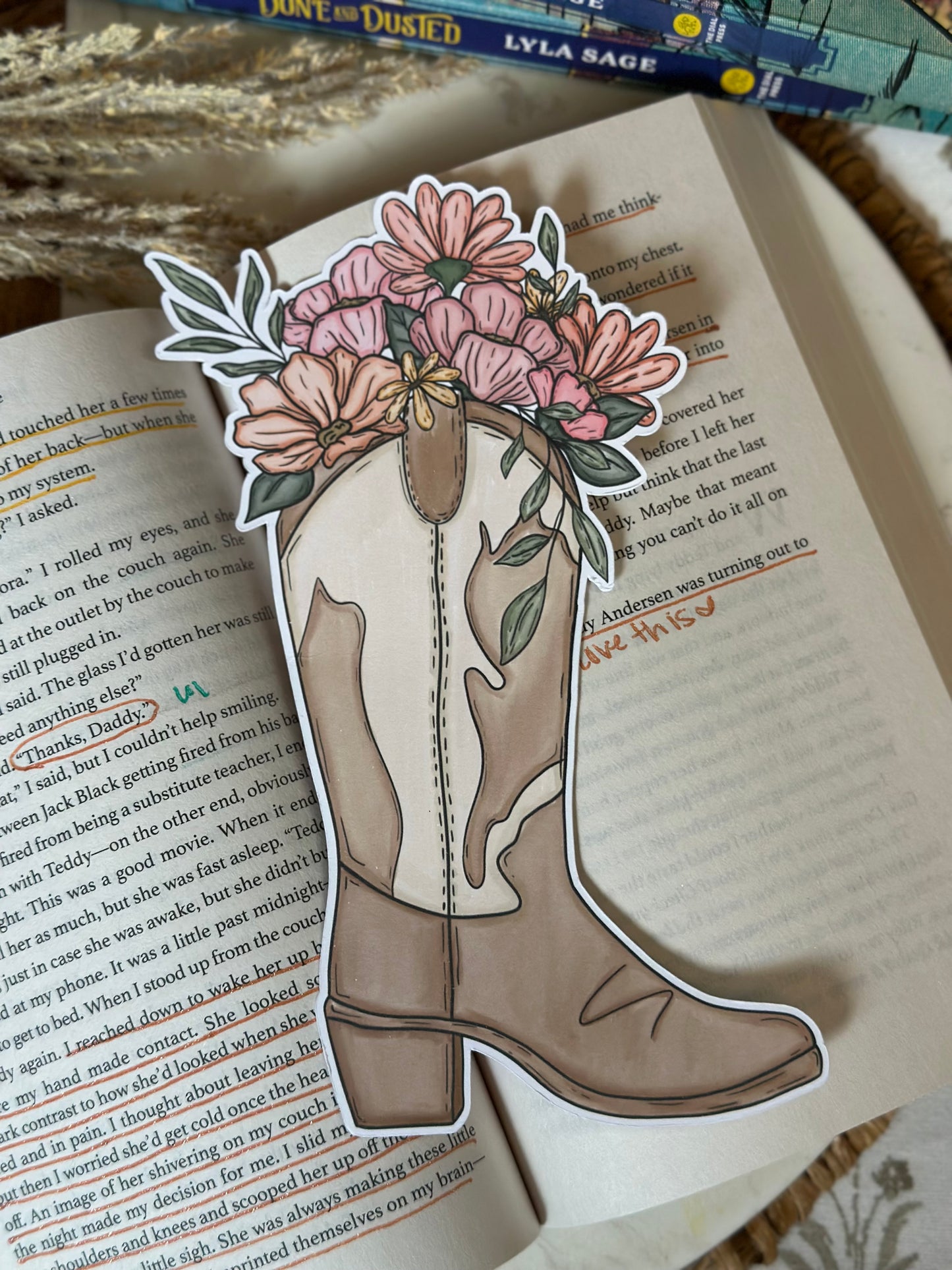 Cowgirl Floral Boot - Double Sided Bookmark