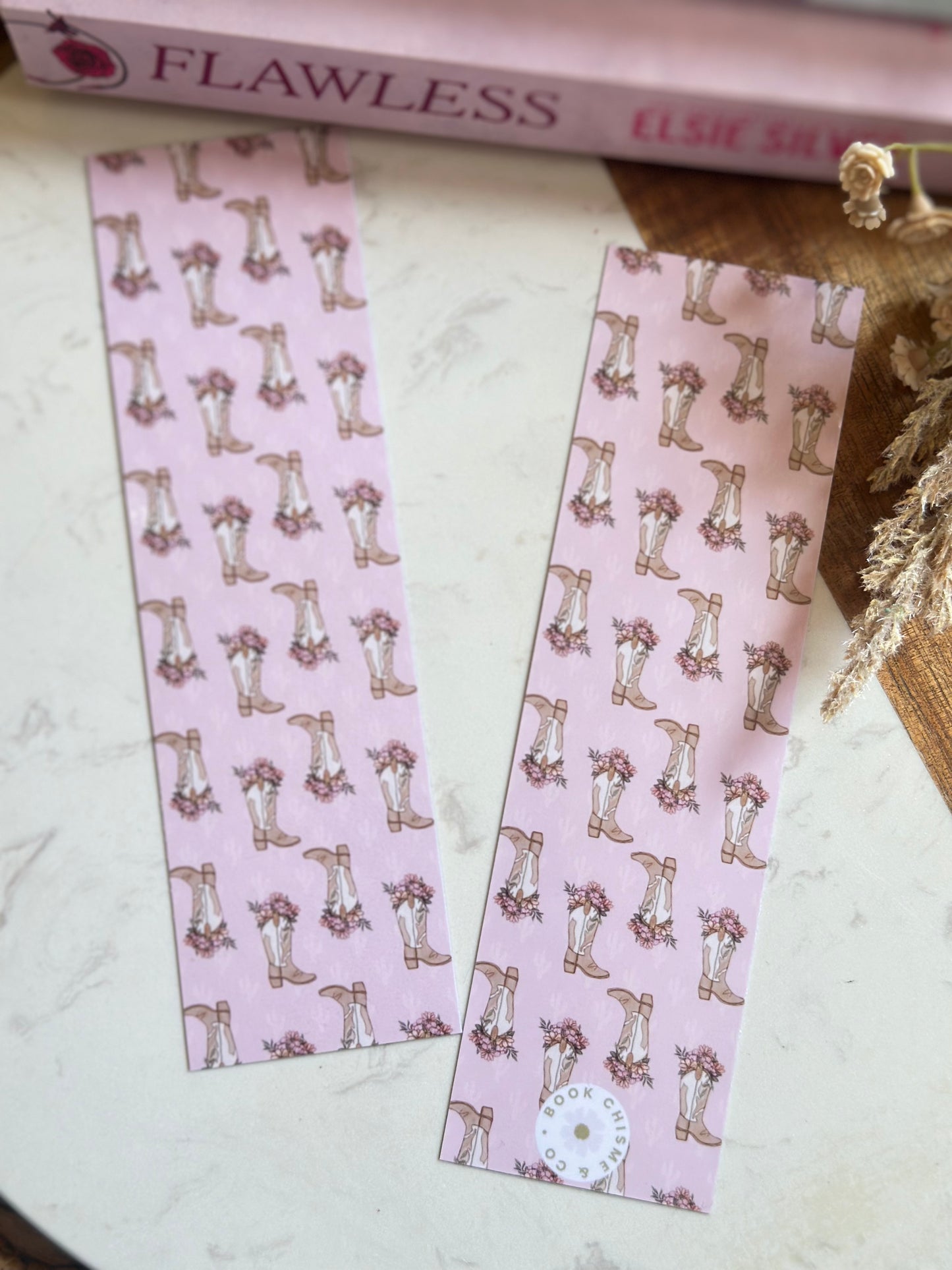 Floral Cowgirl Boot - Double Sided Laminated Bookmark