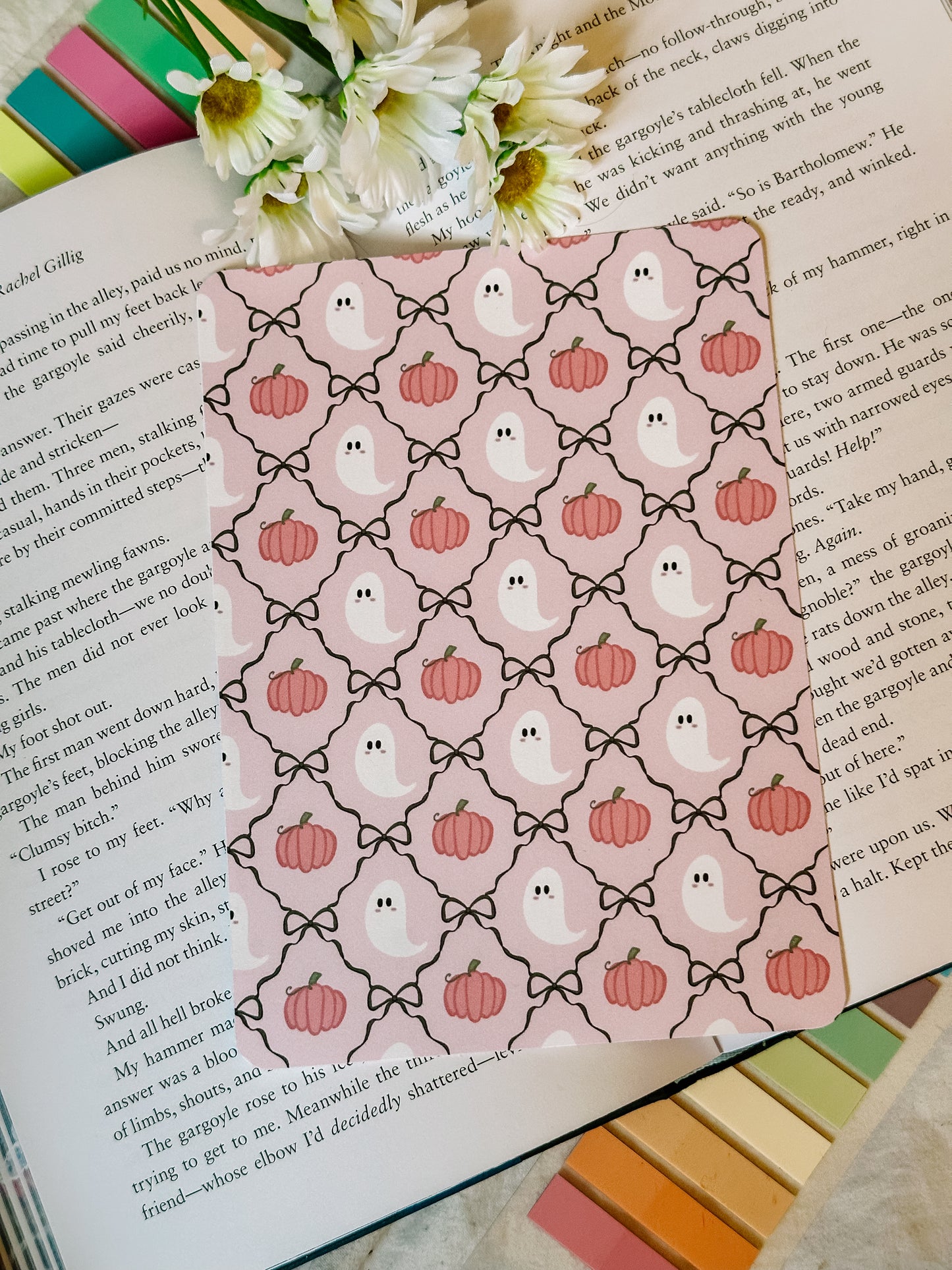 Pink Ghosties & Pumpkins Bow Pattern Kindle Insert