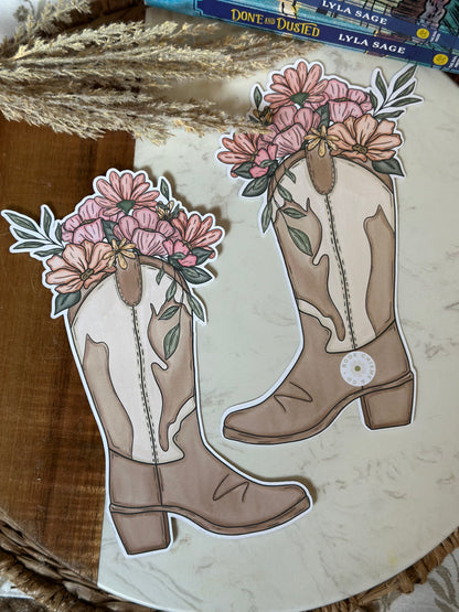 Cowgirl Floral Boot  - Double Sided Bookmark