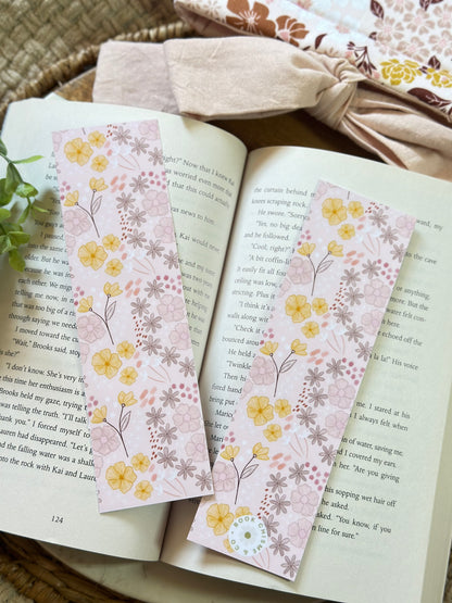 Pink & Yellow Florals  - Double Sided Laminated Bookmark