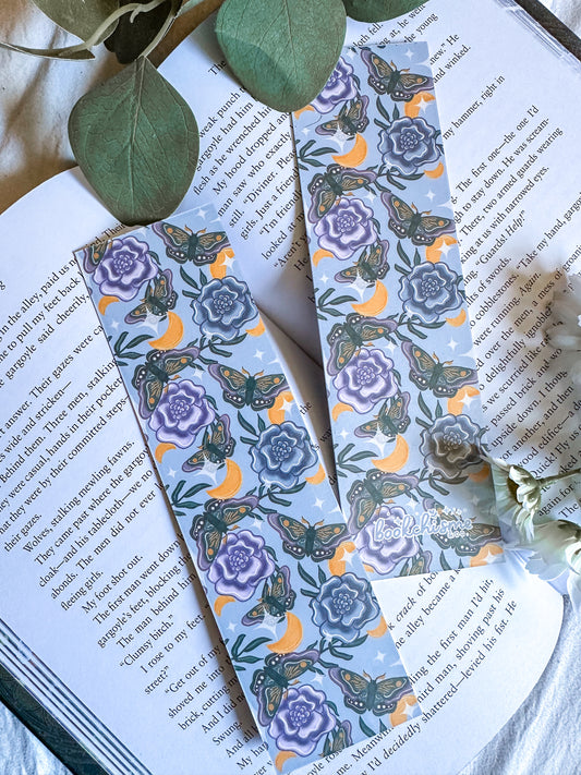Whimsy Moths & Moons - Double Sided Laminated Bookmark