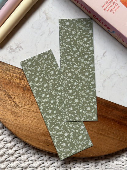 Green Floral Outline  - Laminated Bookmark