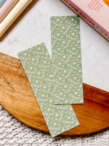 Green Floral Outline  - Laminated Bookmark